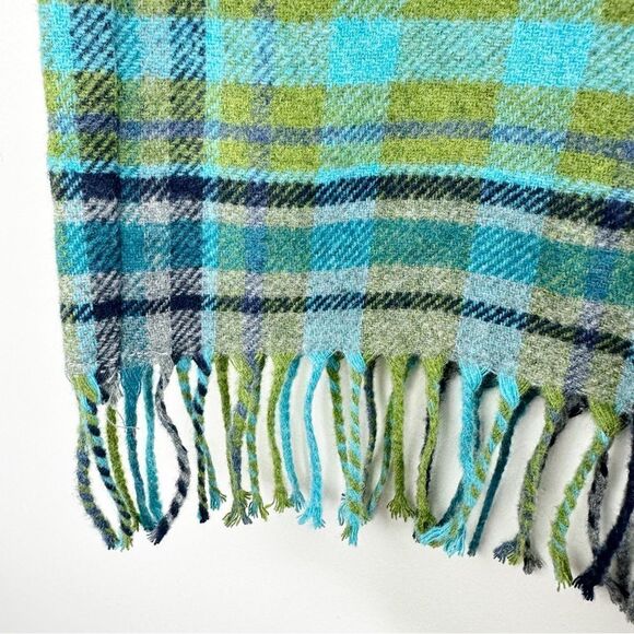J. Jill Skirt Plaid Wool Blend Wrap Fringe Gray Green Blue Fall Womens 16 - Picture 7 of 13